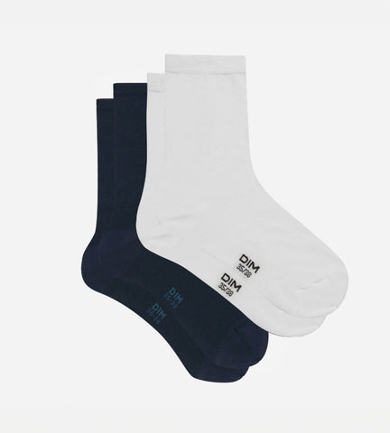 DIM - Lot de 2 paires de chaussettes femme Bleu Cachemire Gris Basic Coton en Soldes - Féminin - taille 35/38