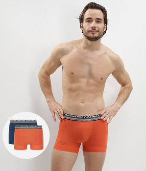 Lot de 2 boxers homme en coton extensible Bleu Orange Stay and Fit