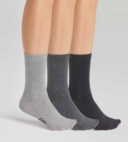 DIM - Lot de 3 paires de chaussettes femme Gris Clair en coton Dim en Soldes - Féminin - taille 35/38