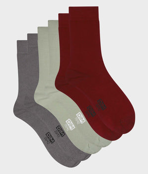 Lot de 3 paires de chaussettes homme Gris Rouge Sauge Dim Coton