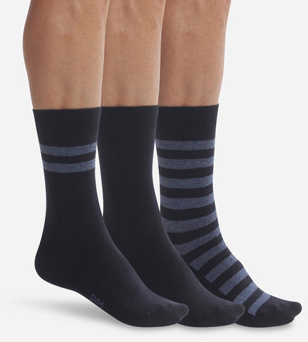 DIM - Lot de 3 paires de chaussettes homme Bleu à rayures Dim Coton Style en Soldes - Masculin - taille 39/42