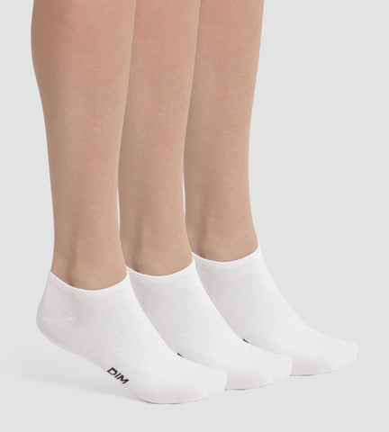 Lot de 3 paires de chaussettes courtes femme Blanc Dim Coton