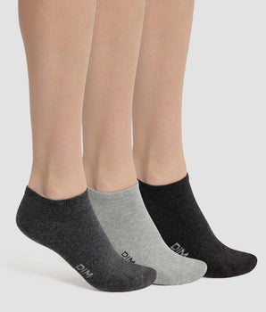 Lot de 3 paires de chaussettes courtes femme Gris Anthracite Dim Coton