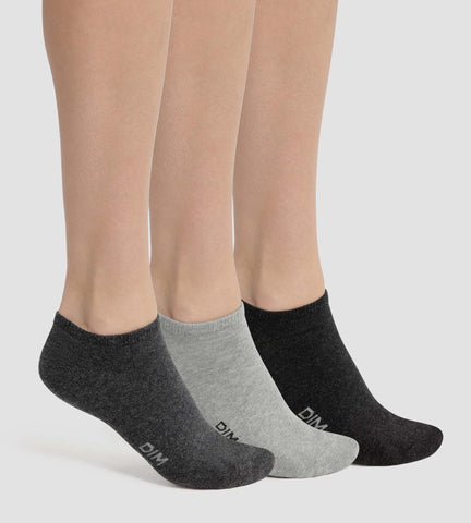 Lot de 3 paires de chaussettes courtes femme Gris Anthracite Dim Coton