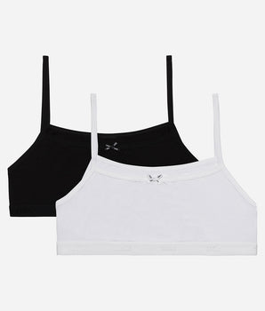 Lot de 2 brassières filles en coton stretch Noir Blanc Basic Coton