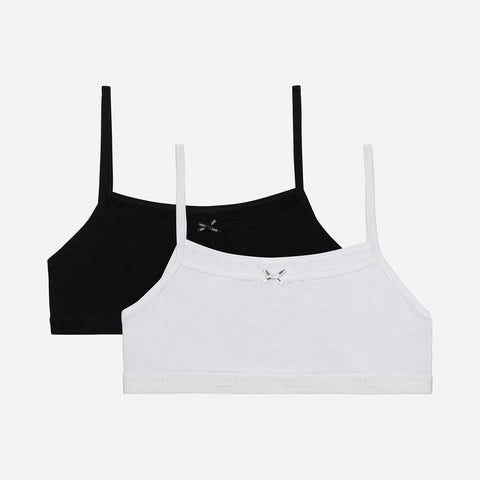 DIM - Lot de 2 brassières filles en coton stretch Noir Blanc Basic Coton en Soldes - Féminin - taille 8