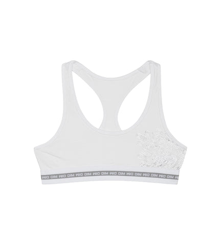 Brassière fille coton stretch Blanc avec impressions argentées Dim Sport