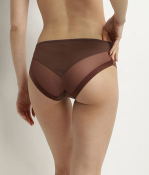 Culotte midi en microfibre et tulle Marron Brut Dim Generous