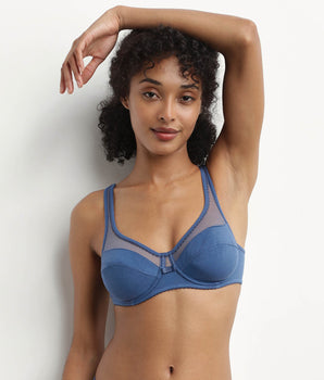 Soutien-gorge emboitant coton bio et tulle plumetis Bleu Gris Generous