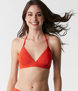 Maillot de bain soutien-gorge sans armatures en fil de nylon recyclé, orange