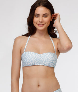 Haut de maillot de bain bandeau en microfibre, imprimé animalier bleu clair