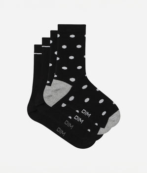 Lot de 2 paires de chaussettes femme Noir à gros pois Dim Coton Style