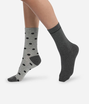 Lot de 2 paires de chaussettes femme Gris à gros pois Dim Coton Style