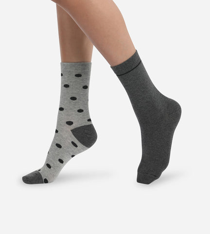 Lot de 2 paires de chaussettes femme Gris à gros pois Dim Coton Style