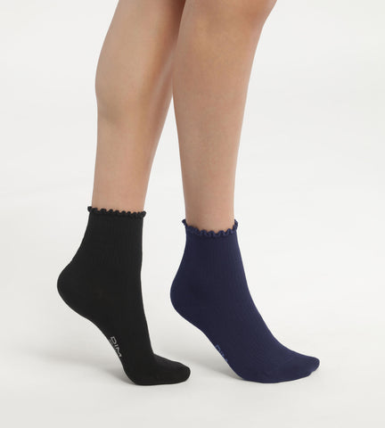 DIM - Lot de 2 paires de chaussettes femme à volants Noir Marine Dim Modal en Soldes - Féminin - taille 35/38