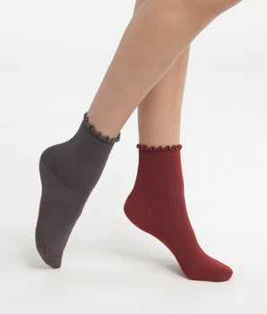 Lot de 2 paires de chaussettes femme à volants Rouge Dim Modal