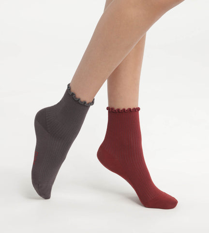 DIM - Lot de 2 paires de chaussettes femme à volants Rouge Dim Modal en Soldes - Féminin - taille 35/38