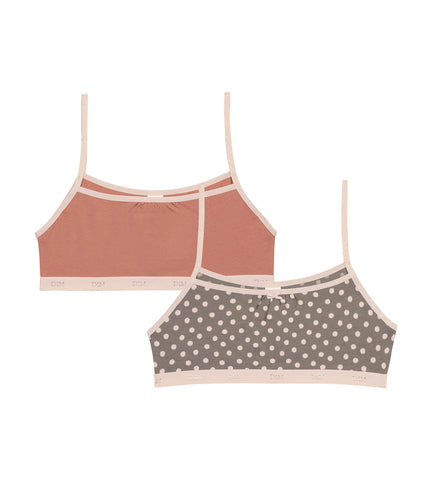 DIM - Lot de 2 brassières fille en coton stretch Rose motif pois Les Pockets en Soldes - Féminin - taille 8