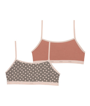 Lot de 2 brassières fille en coton stretch Rose motif pois Les Pockets