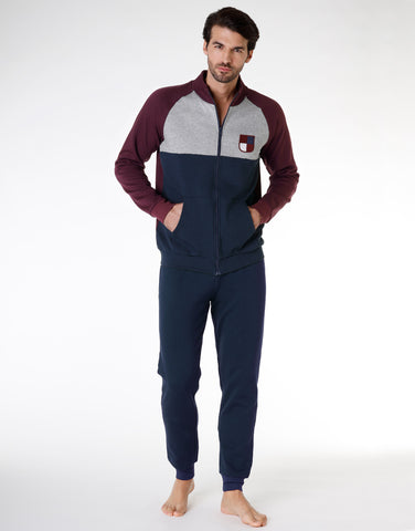 Sweat-shirt à manches longues pour homme en 100% coton, bordeaux et bleu