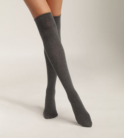 Chaussettes maxi hautes pour femme en coton Anthracite Chiné Dim - Féminin - Taille 35/38