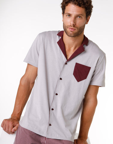 DIM - Pyjama court pour homme en 100 % coton, gris et bordeaux en Soldes - Masculin - taille M