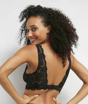 Bralette foulard sans armatures en dentelle florale Noir Daily Glam