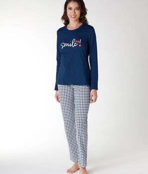 Pyjama femme en jersey long, bleu