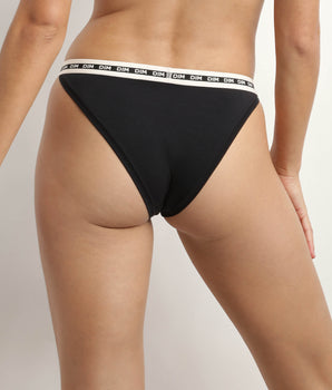 Tanga en coton modal Noire et ceinture Beige Dim Icons Essentiel