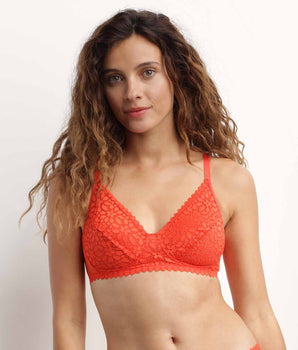 Soutien-gorge triangle sans armature motif floral Rouge Daily Dentelle