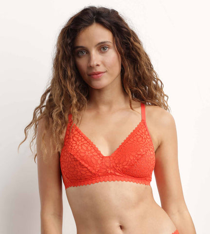 DIM - Soutien-gorge triangle sans armature motif floral Rouge Daily Dentelle en Soldes - Féminin - taille 95E