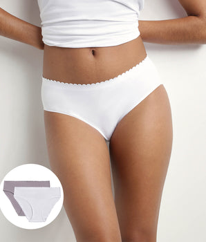 Lot de 2 slips femme en coton stretch Blanc et Gris Body Touch Easy