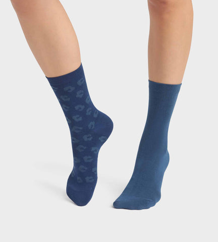 Lot de 2 paires de chaussettes femme viscose à fleurs Bleu Dim Bambou