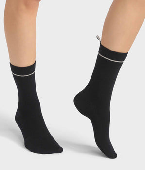 Chaussettes unisexe en coton modal côtelé Noir Dim Icons