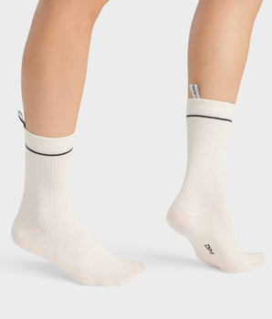 Chaussettes unisexes en coton modal côtelé Crème Dim Icons