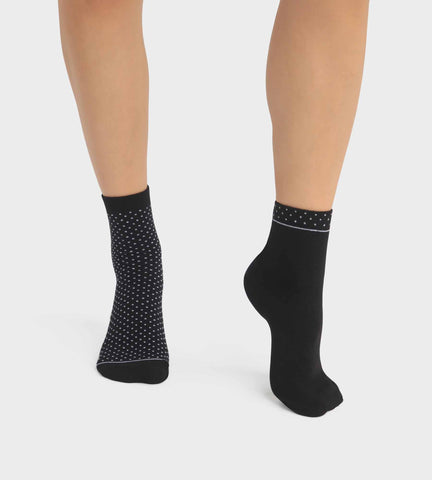 Lot de 2 paires de chaussettes femme en coton bio à pois Noir Dim Good