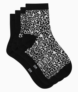 Lot de 2 paires de chaussettes en coton bio motif fleur Noir Dim Good