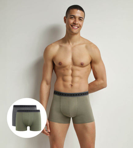 DIM - Lot de 2 boxers homme en coton bio Charbon et Vert Terre Dim Good en Soldes - Masculin - taille 5