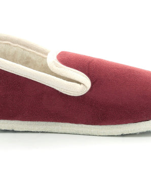 Chaussons rouge foncé et blanc cassé pour femme