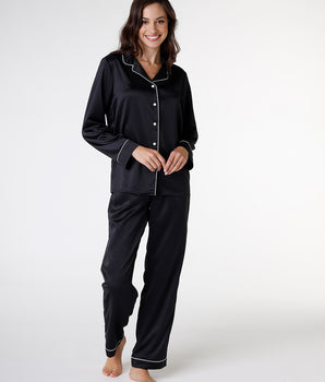 Pyjama Long en Satin Noir