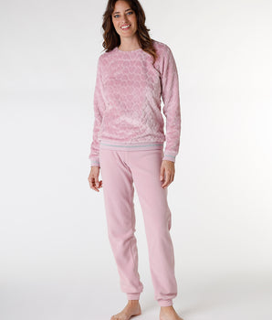 Pyjama femme en polaire, rose poudré