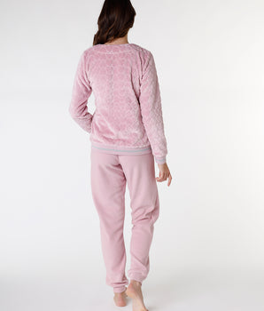 Pyjama femme en polaire, rose poudré