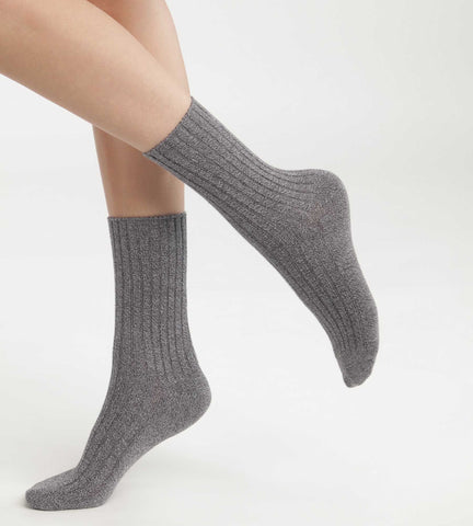 Chaussettes femme en maille côtelée unie Gris Chiné Dim Bambou