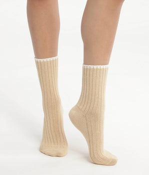 Chaussettes femme en maille côtelée unie Beige Vanille Dim Bambou