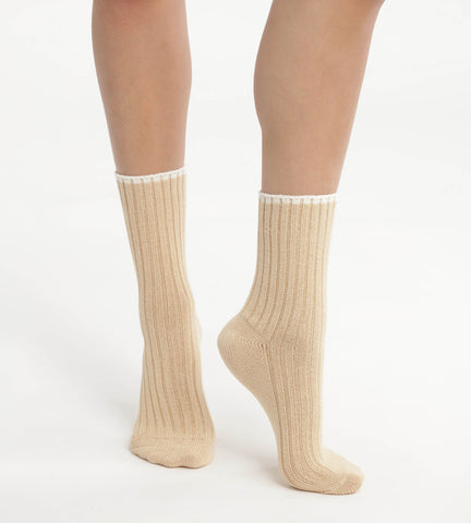 Chaussettes femme en maille côtelée unie Beige Vanille Dim Bambou