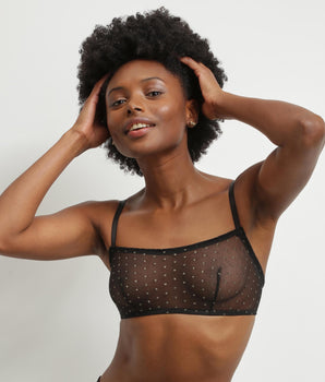 Bralette femme en tulle translucide Noir et pois Lurex Dim Shiny Mesh