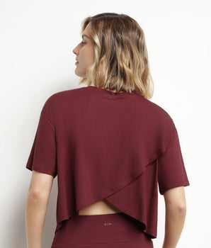 T-shirt de sport femme en viscose Bordeaux avec dos ouvert Dim Move