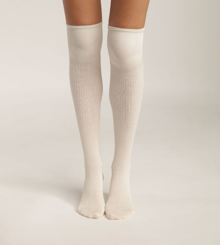 Chaussettes maxi hautes pour femme en coton côtelé Crème Dim - Féminin - Taille 35/38