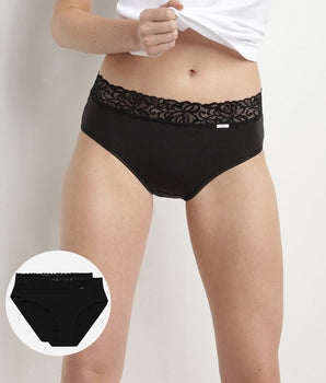 Lot de 2 slips noirs Coton Plus Féminine taille haute