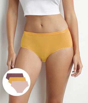 Lot de 3 boxers femme coton stretch Jaune Marron Les Pockets Ecodim